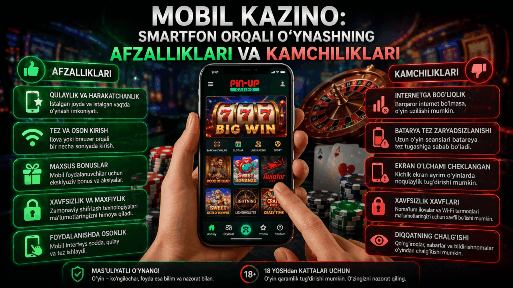 Mobil kazino smartfon orqali oynashning afzalliklari va kamchiliklari